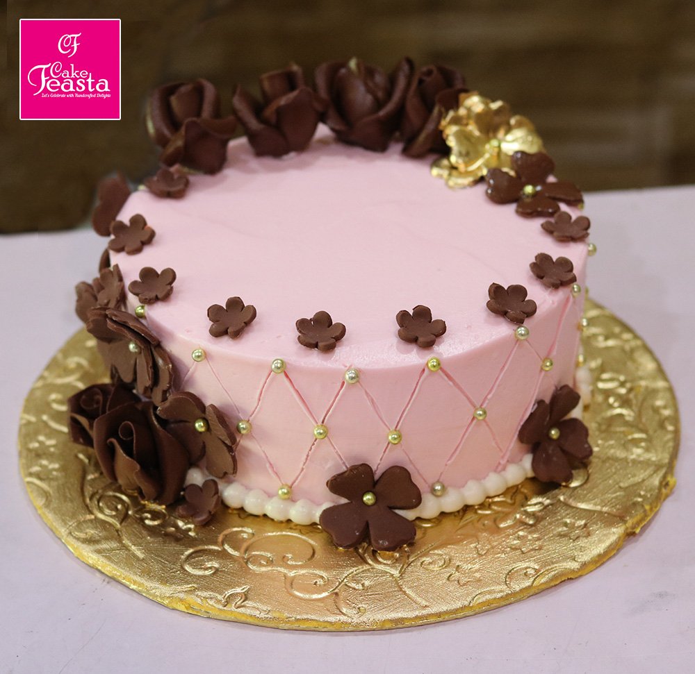 Brown Flower Pink Cake - Fondant Cakes in Lahore - Cake Feasta