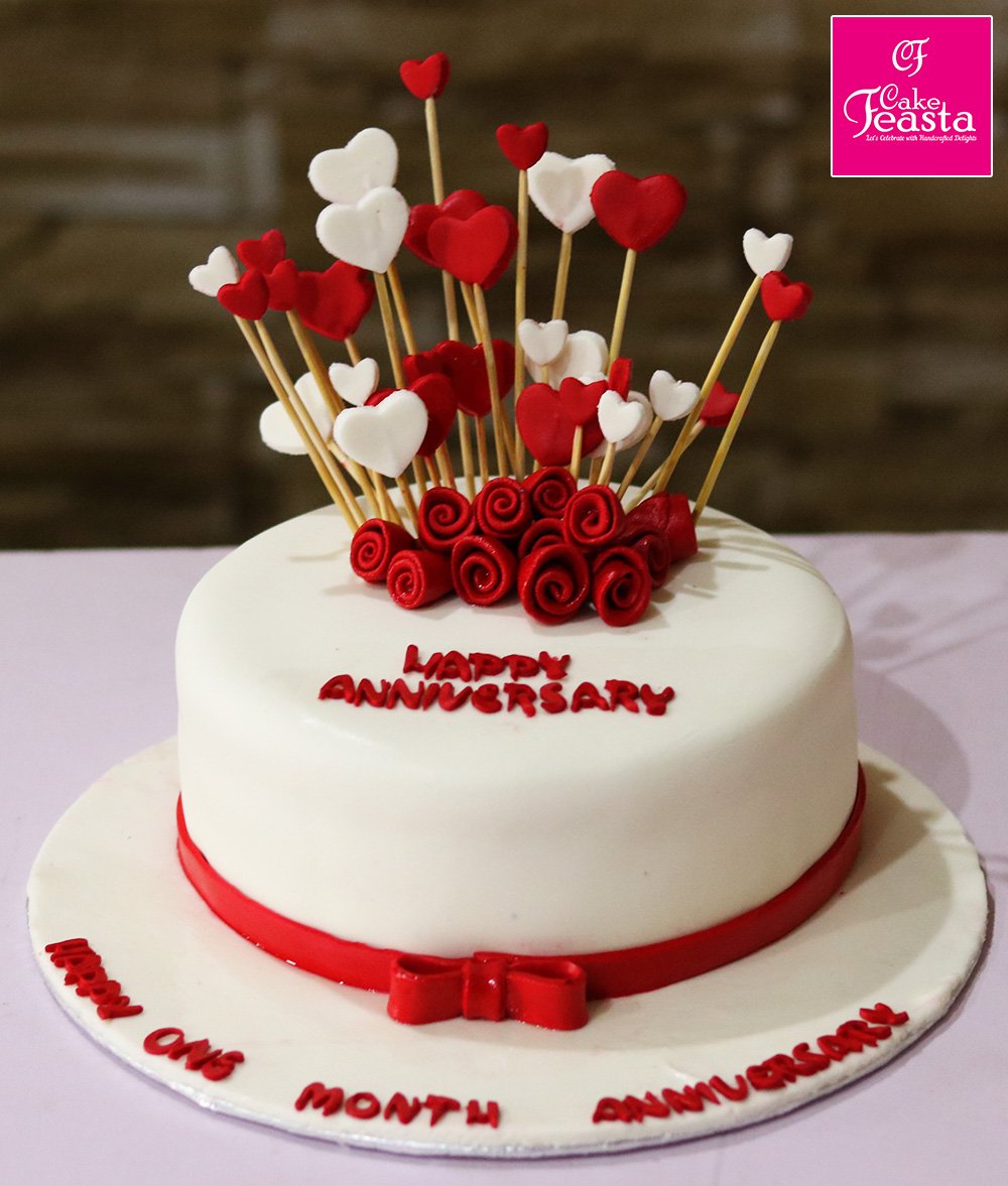 Heart Flowers Theme Anniversary Cake - anniversary cake