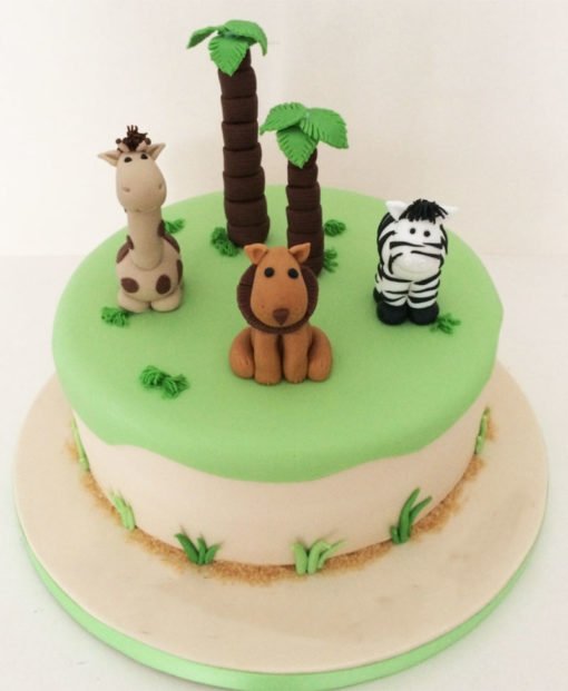 Safari Animals Green Theme Cake in lahore