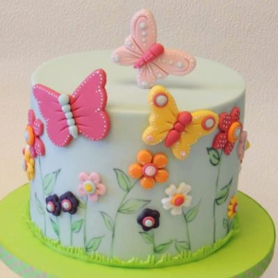 Flowers Butterfly Green Theme Cake in Lahore