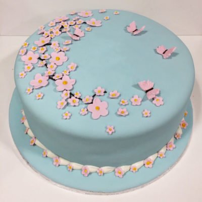 Flowers Butterfly Blue Theme Cake in Lahore
