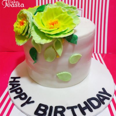 Green Flowers Birthday Cake in Lahore