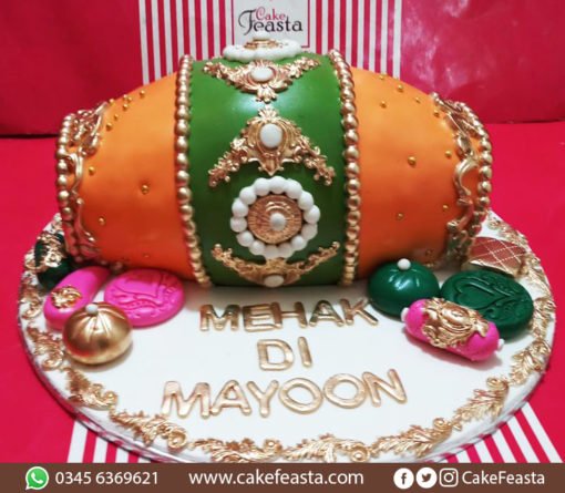 Yellow Green Dholki Cake in Lahore