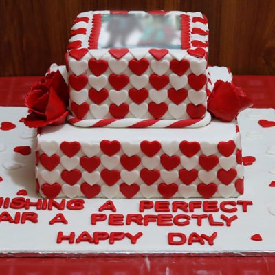 White Red Hearts Anniversary Picture Cake