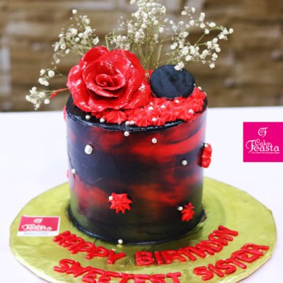 Red Black Flower Birthday Cake