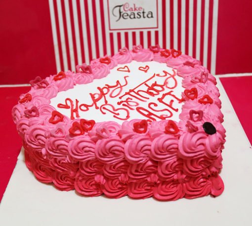Pink Heart Fresh Cream Cake