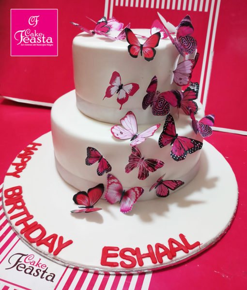 2 Tier Butterfly Theme Birthday Cake