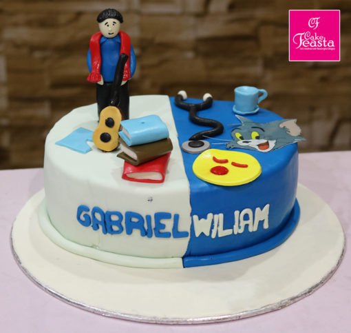 Blue White Theme Birthday Cake