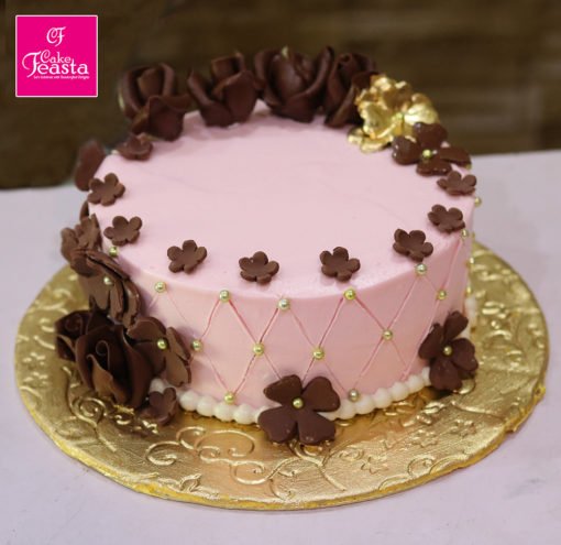Brown Flower Pink Cake