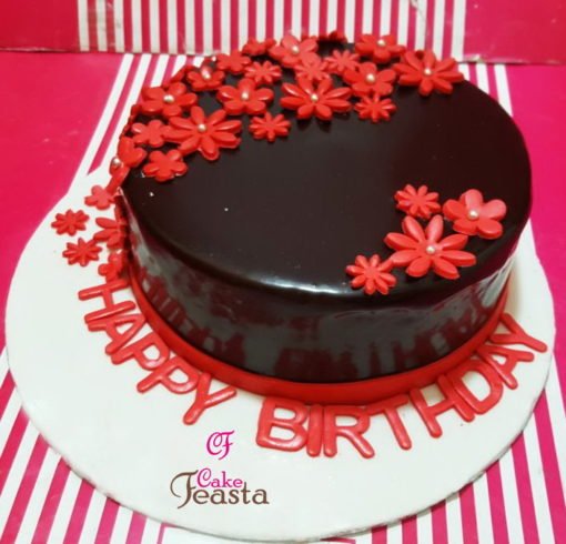 Chocolate With Red Flower Birthday Cake