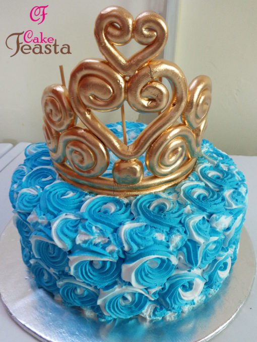 Crown Blue Flower Birthday Cake