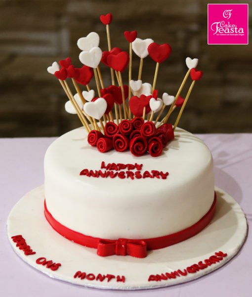 Heart Flowers Theme Anniversary Cake