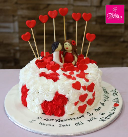 Heart Theme Anniversary Cake