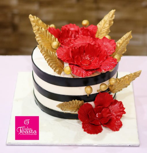 Red Flower Girls Birthday Cake