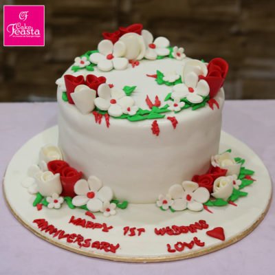 Red White Flower Theme Cake