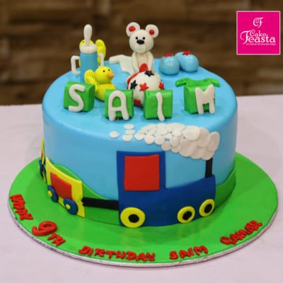 White Bear & Train Birthday Cake