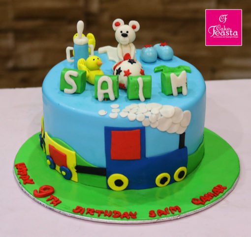 White Bear & Train Birthday Cake