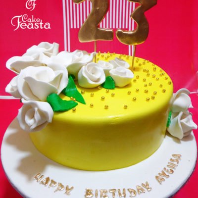 White Flower Yellow Birthday Cake