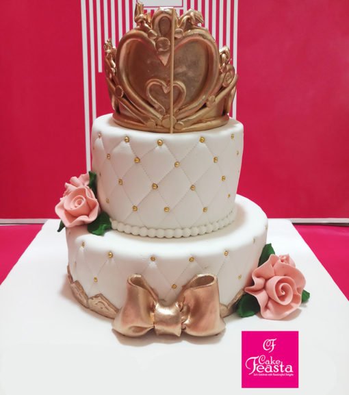 2 Tier Golden Crown Birthday Cake