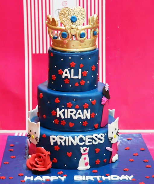 3 Tier Blue Princess Birthday Cake