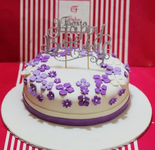 Purple Flowers Theme Birthday Cake