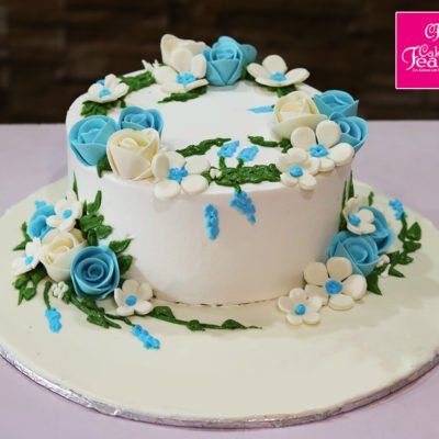White Blue Flower Theme Cake