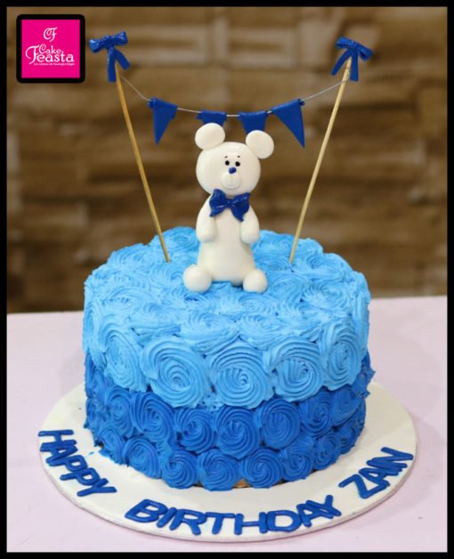 Blue Theme White Bear Cake