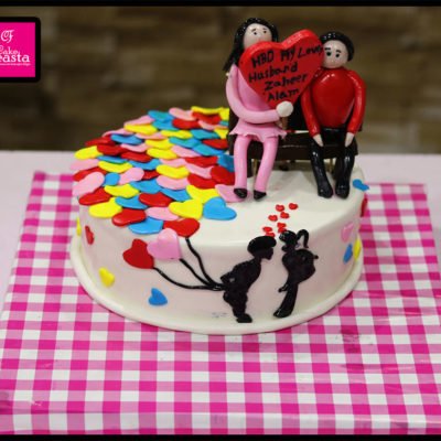 Couple Heart Theme Cake