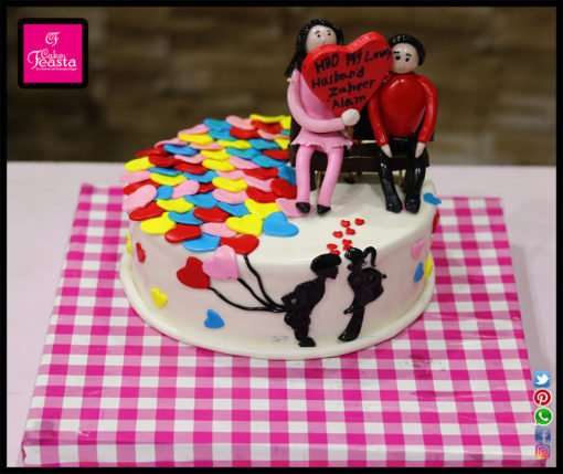 Couple Heart Theme Cake
