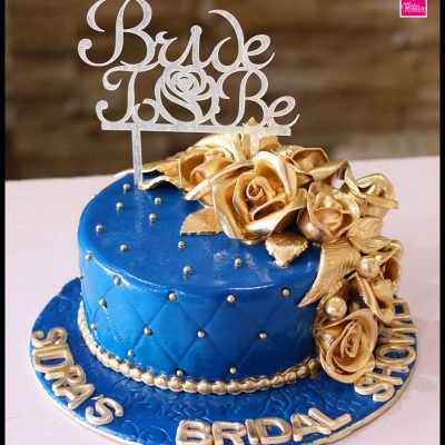 Gold Flowers Blue Bridal Cake