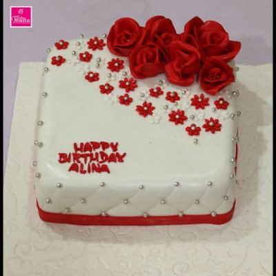 Red Roses White Birthday Cake