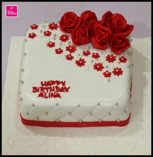 Red Roses White Birthday Cake