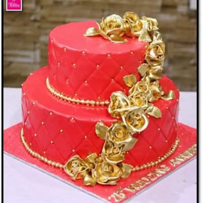 Red Golden Wedding Cake