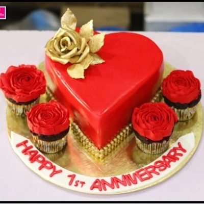 Red Theme Heart Cake