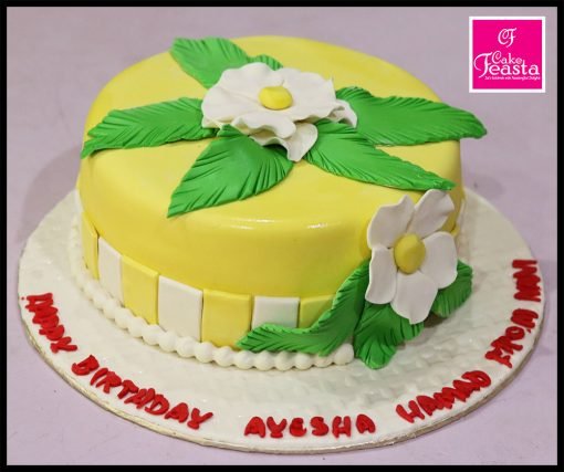 Flower Theme Yellow Birthday Cake