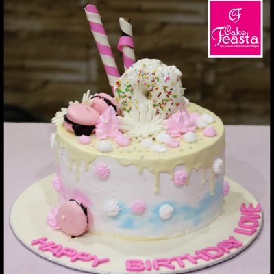 Pink White Donut Girls Birthday Cake