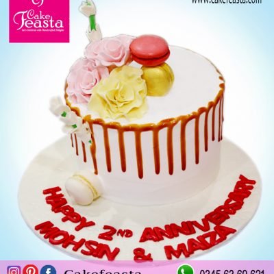 Macrons Pink Flower Anniversary Cake