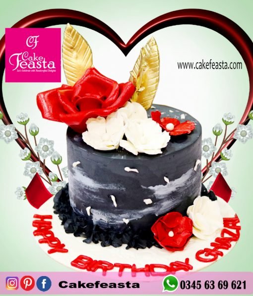 Red-&-White-Flowers-Birthday-Cake