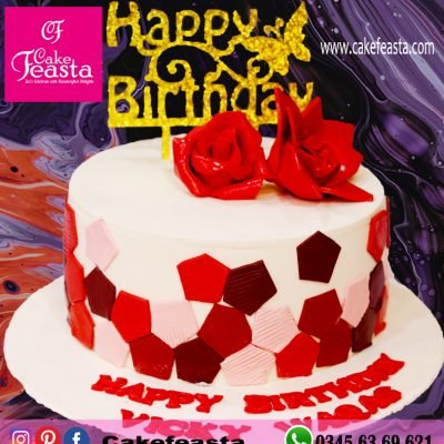 Red Flowers Birthday Cake