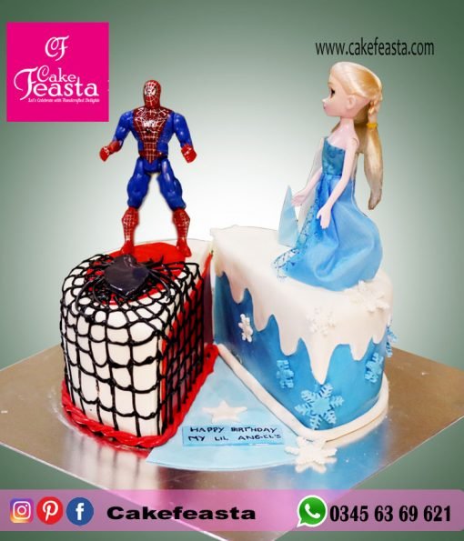Spiderman & Elsa Theme Birthday Cake
