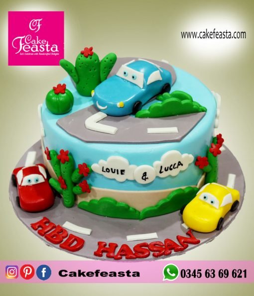 3 Cars Kids Birthday Cake