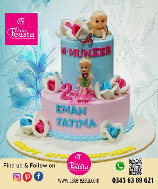 2 Tier Double Theme Kids Birthday Cake