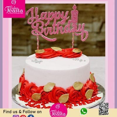 Red Flower Theme Birthday Cake