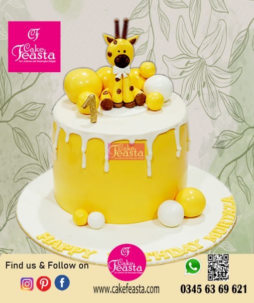 Yellow Theme Kid Birthday Cake