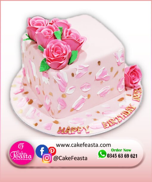 Pink Flower Girl Birthday Cake