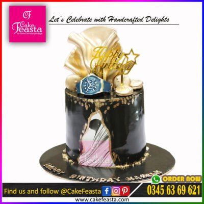 Black Golden Theme Birthday Cake