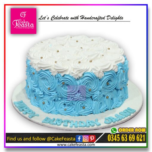 Blue & White Simple Birthday Cake