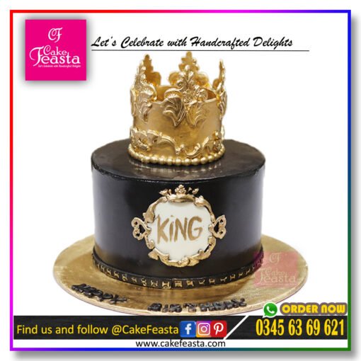 Golden Crown in Black Theme Birthday Cake