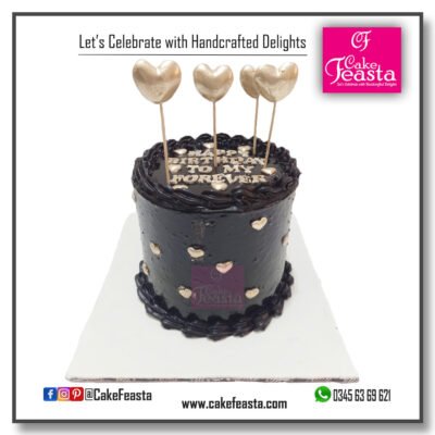 Black and Gold Hearts Birthday Cake