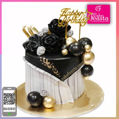 Black-Flower-Golden-Birthday-Cake